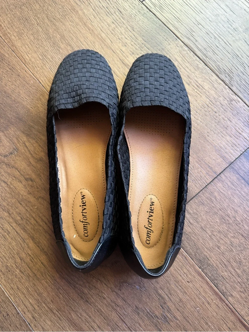 Comfortview Women’s 8.5M Black Woven Stretch Slip-On Flats Comfort Shoes - Picture 2 of 9